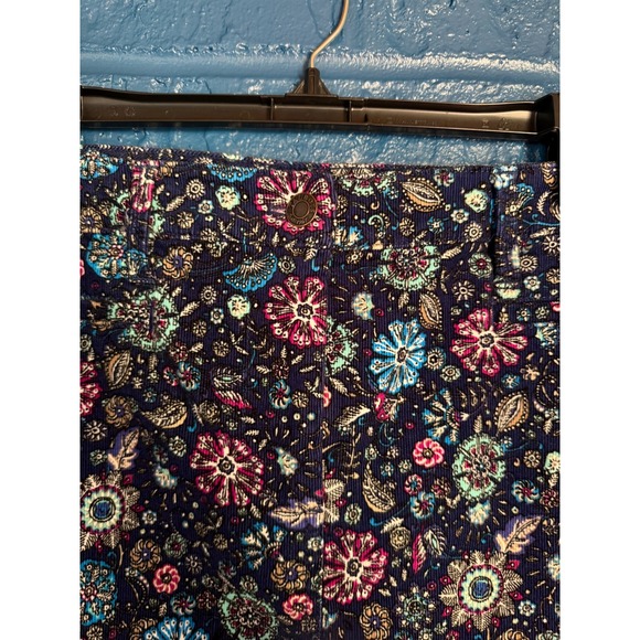 Floral Corduroy Mini Skirt Navy Blue Multi Color Size 8 Boho Talbots - Picture 4 of 6